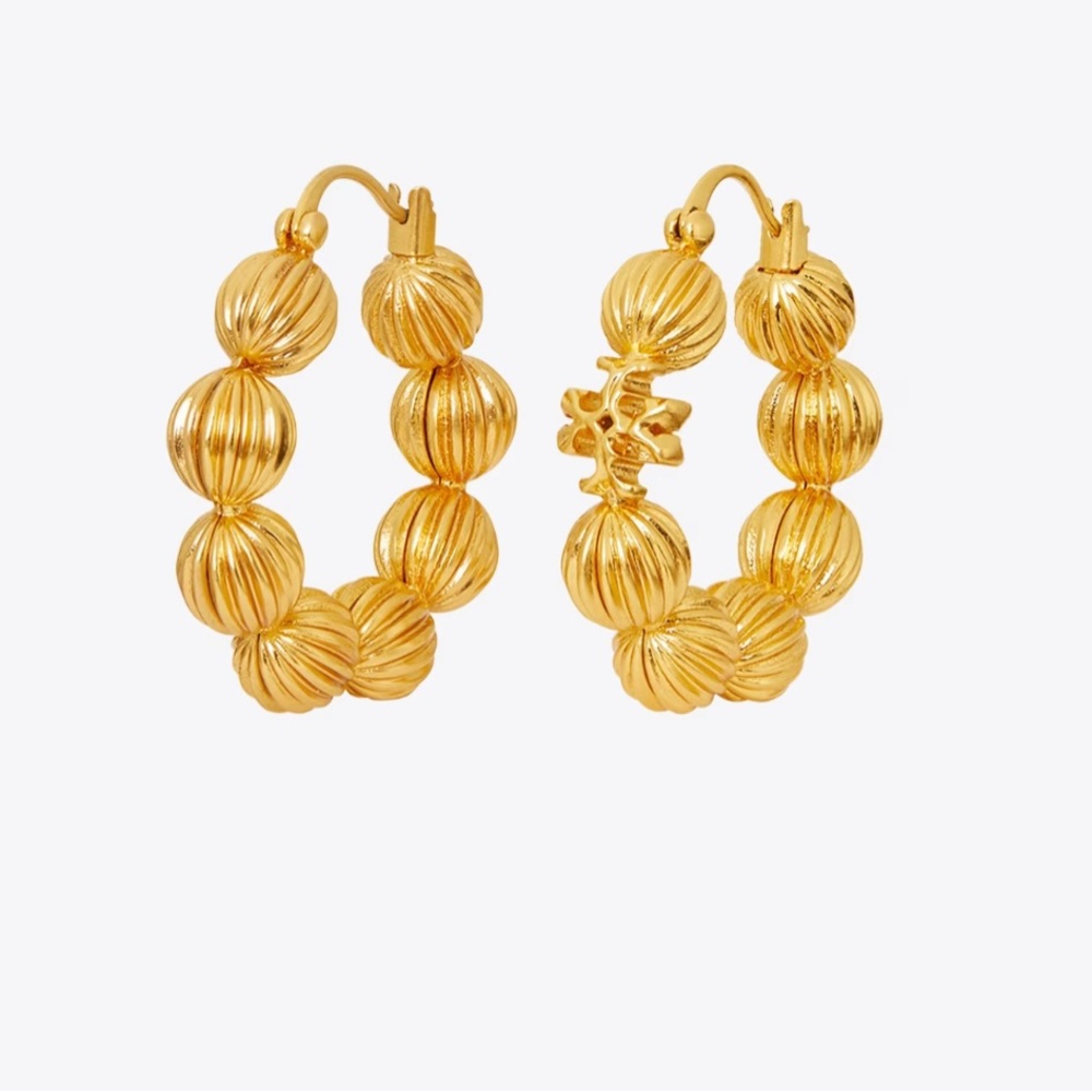 Tory Burch ROXANNE FLUTED BEAD HOOP EARRING